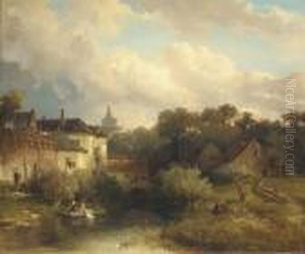 The Outskirts Of A Town On A Summer's Day Oil Painting by Salomon Leonardus Verveer