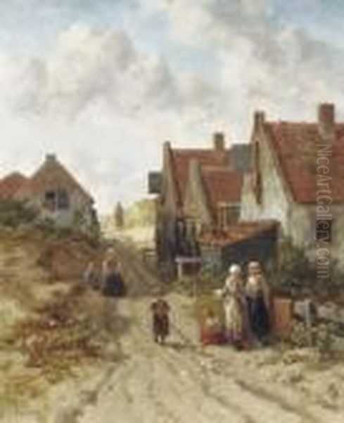 Fisherwomen Conversing In The Dunes Oil Painting by Salomon Leonardus Verveer