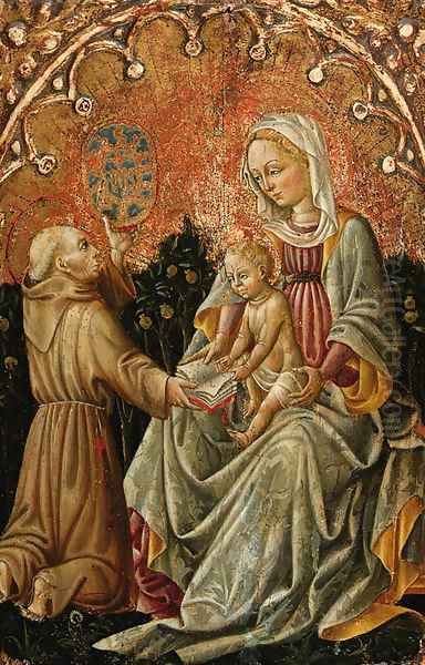 The Madonna and Child with Saint Bernardino of Siena Oil Painting by Antonio Di Guido Alberti Da Ferrara