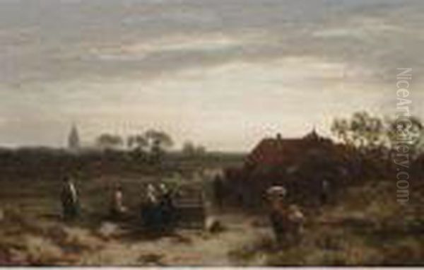 Figures In The Dunes Near Scheveningen Oil Painting by Salomon Leonardus Verveer