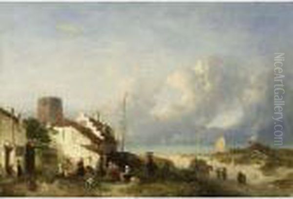 A Fishing Village In The Dunes Oil Painting by Salomon Leonardus Verveer