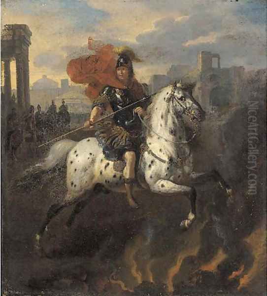 Marcus Curtius Oil Painting by Bertholet Flemal