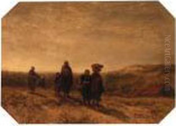 Returning From The Beach, Scheveningen Oil Painting by Salomon Leonardus Verveer