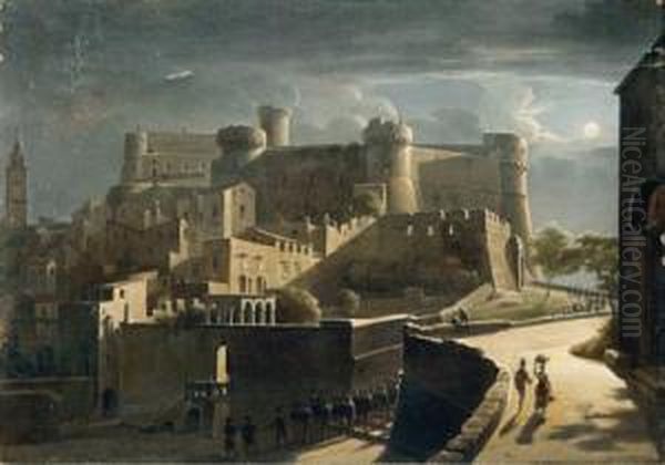 Blick Auf Dasnachtliche Gaeta Oil Painting by Frans Vervloet