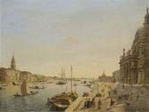 Venedig - Blick Von Dorsoduro Auf Die Einfahrt In Den Canal Grande Und Den Bacino. Oil Painting by Frans Vervloet