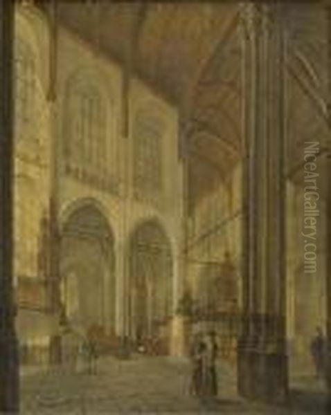 Interno Di Basilica Gotica Con Figure Oil Painting by Frans Vervloet