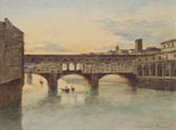 Vue Du Ponte Vecchio A Florence Oil Painting by Frans Vervloet