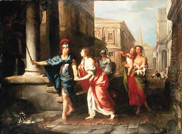 The Parting of Hector and Andromache Oil Painting by Francesco Fernandi (Imperiali)