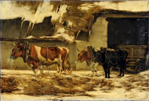 Devant L'etable Oil Painting by Alfred Jacques Verwee