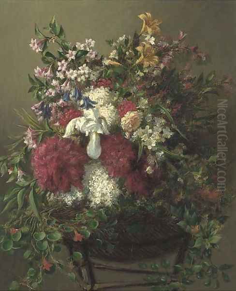 Summer flowers in a basket Oil Painting by Mark Fischer