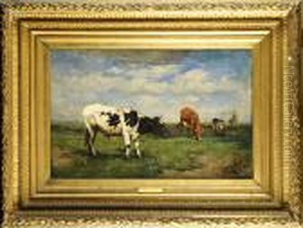 Les Vaches Oil Painting by Alfred Jacques Verwee