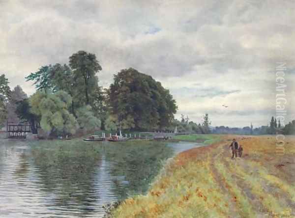 A lock on the upper Thames Oil Painting by George Gordon Fraser