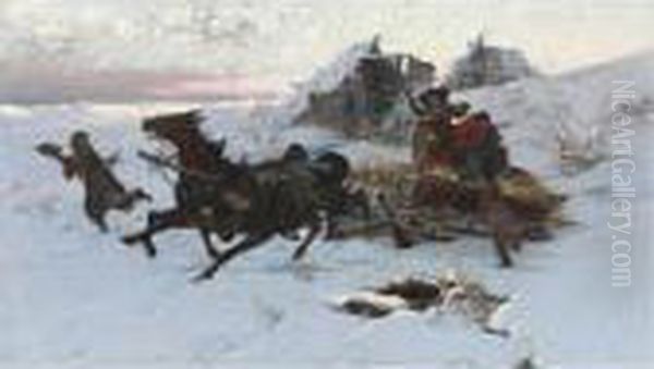 The Sleigh Ride Oil Painting by Jaroslav Friedrich Julius Vesin