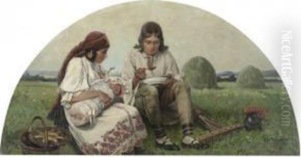 Rest From The Harvest Oil Painting by Jaroslav Friedrich Julius Vesin