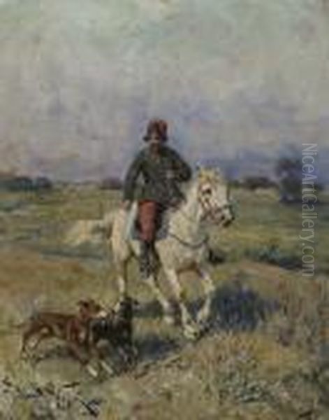 Rider With Two Dogs. Oil Painting by Jaroslav Friedrich Julius Vesin