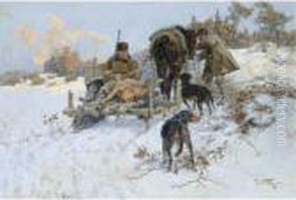 After The Hunt Oil Painting by Jaroslav Friedrich Julius Vesin