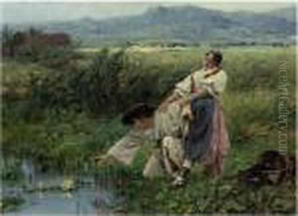 By The Lilly Pond Oil Painting by Jaroslav Friedrich Julius Vesin