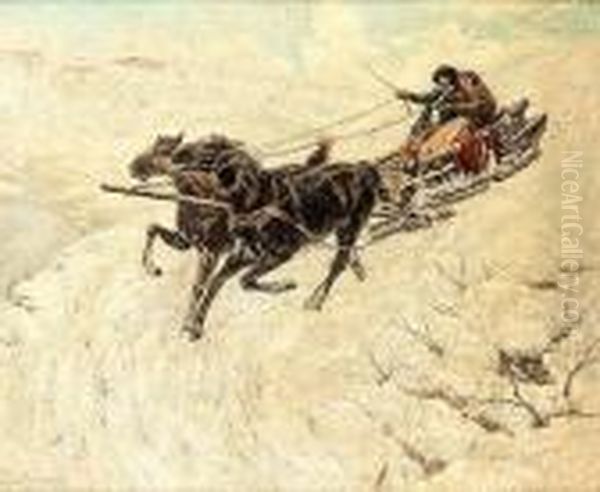 The Sleigh Ride Oil Painting by Jaroslav Friedrich Julius Vesin