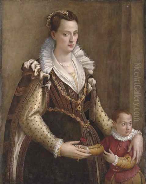 Portrait of a lady with a child Oil Painting by Lavinia Fontana