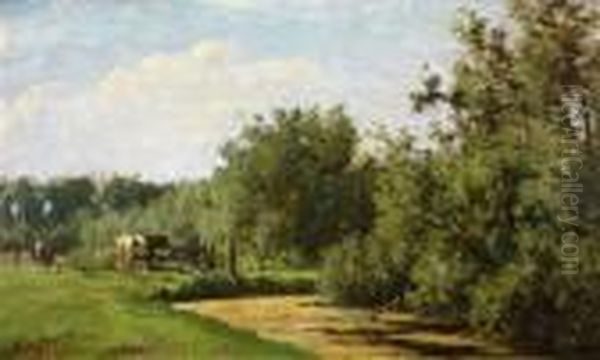 Landschap Met Koeien En Boer Bij Eenhek Oil Painting by Willem Vester