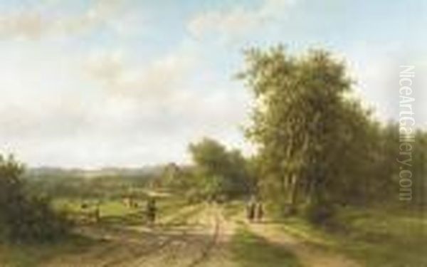 Heemstede Bij Haarlem: Peasants At The Outskirts Of A Village Inthe Dunes Oil Painting by Willem Vester