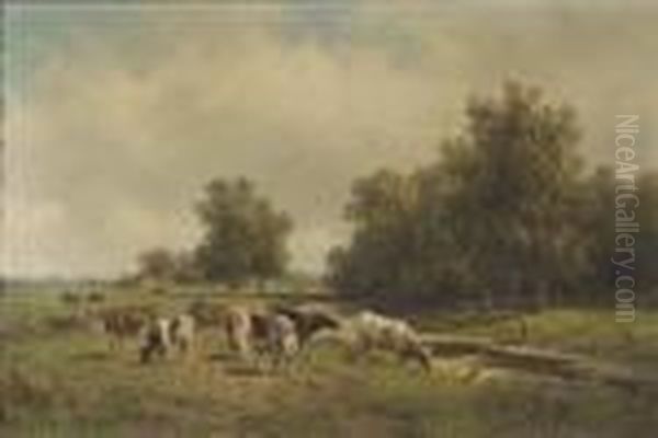 Cows In Evening Light Oil Painting by Willem Vester