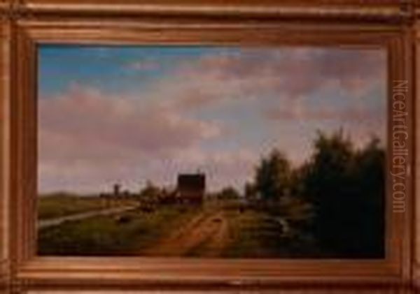 Paysage A La Chaumiere Et Aumoulin Oil Painting by Willem Vester