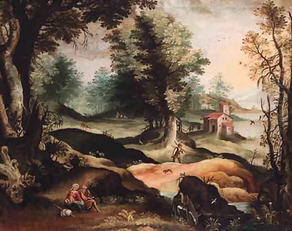 A landscape with the Rest on the Flight into Egypt Oil Painting by Paolo Fiammingo