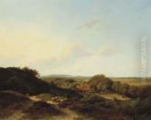 A Panoramic Dune Landscape With A Sportsman In The Foreground Oil Painting by Willem Vester