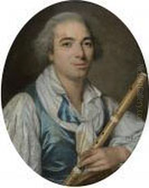 Portrait D'un Jeune Musicien Tenant Une Flute Oil Painting by Antoine Vestier