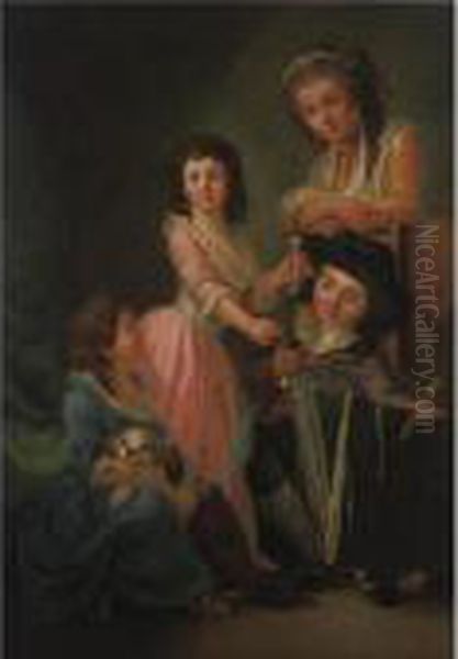 Portrait Of A Mother And Her Three Children Oil Painting by Antoine Vestier