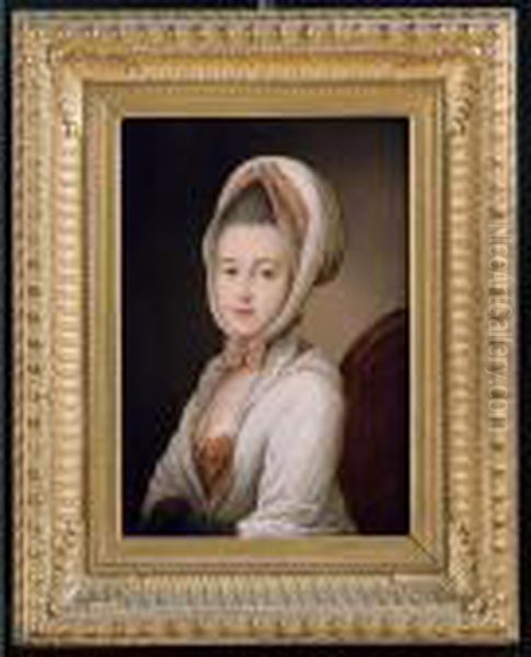 Ritratto Di Dama Seduta, A Mezza Figura, Vestita Di Bianco Con Fiocchi Rosa Oil Painting by Antoine Vestier