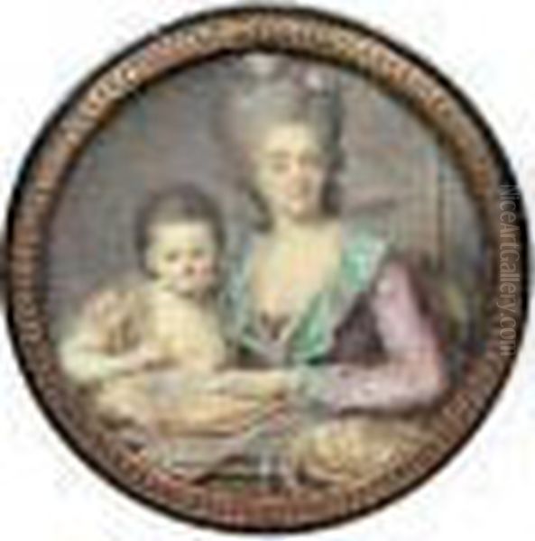 Portrait De Femme Et De Sa Fille Oil Painting by Antoine Vestier