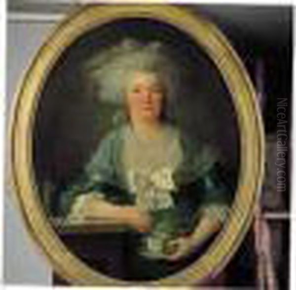 Portrait De Femme Tenant Une Tasse. Toile Ovale Oil Painting by Antoine Vestier