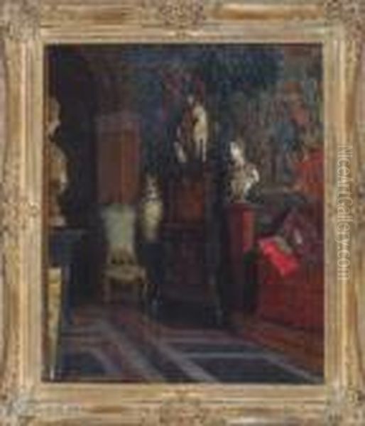 Residenzinterieur Mit Barockmobeln Und Skulpturen Vor Einem Gobelin Oil Painting by Charles Guy Vetter