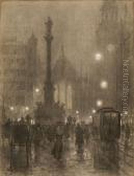 Munchen - Abendlicher
 Marienplatz. Oil Painting by Charles Guy Vetter