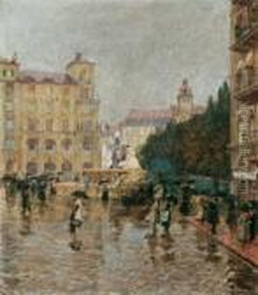 Regentag In Munchen Oil Painting by Charles Guy Vetter