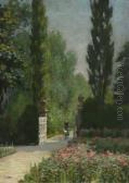 Parkeingang (botanischer Garten, Munchen). Oil Painting by Charles Guy Vetter