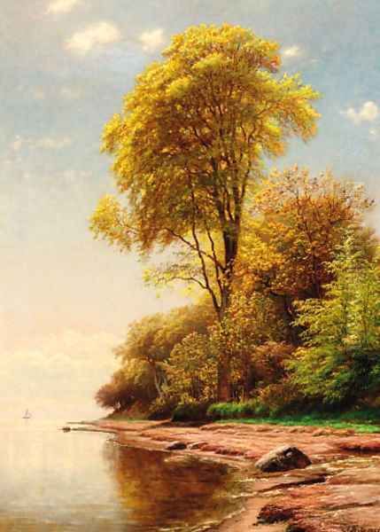 A wooded coastal landscape Oil Painting by Andreas Fritz