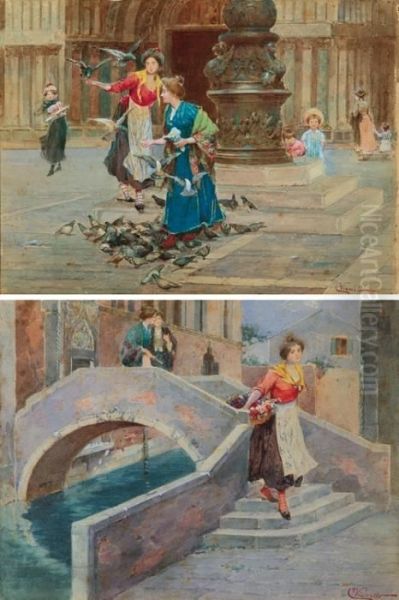 Scenetta Galante A Venezia Oil Painting by Cesare C. Vianello