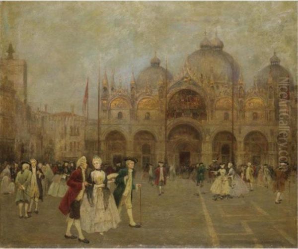 Piazza San Marco, Venezia Oil Painting by Cesare C. Vianello