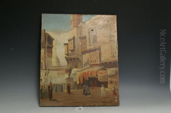 Eastern Market Scene Oil Painting by Cesare C. Vianello