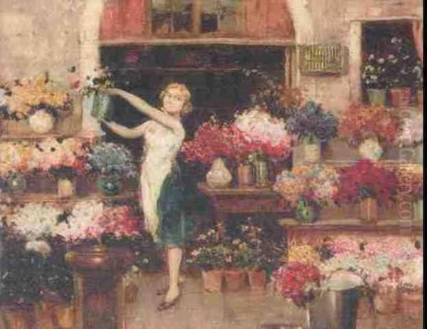 Flower Seller Oil Painting by Cesare C. Vianello