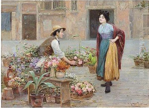 The Flower Seller Oil Painting by Cesare C. Vianello