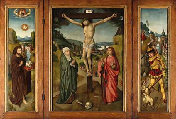 Central panel The Crucifixion with the Virgin and Saint John the Evangelist Oil Painting by The Master Of Frankfurt