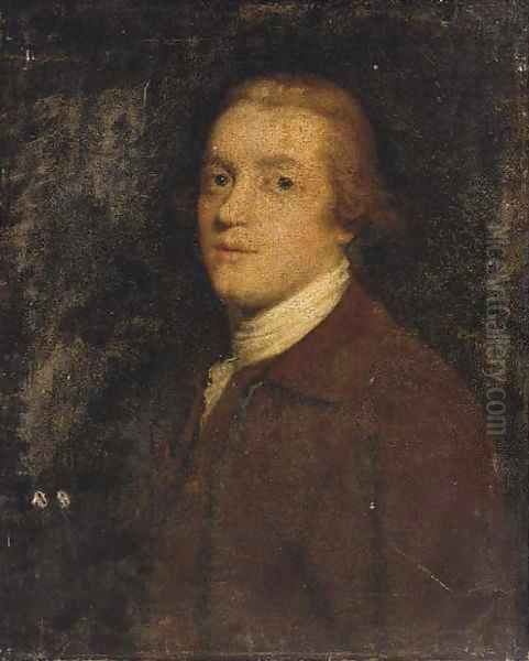 Portrait of a gentleman, bust-length, in a brown coat Oil Painting by Thomas Frye