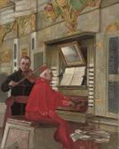 A Duet At The Organ Oil Painting by Jehan Georges Vibert