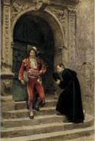 Figaro And A Priest Oil Painting by Jehan Georges Vibert