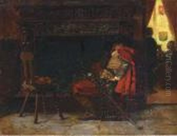 Asleep By The Fire Oil Painting by Jehan Georges Vibert