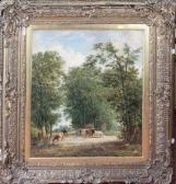 A Horseman And Cattle On A Country Lane Oil Painting by Alfred Vickers